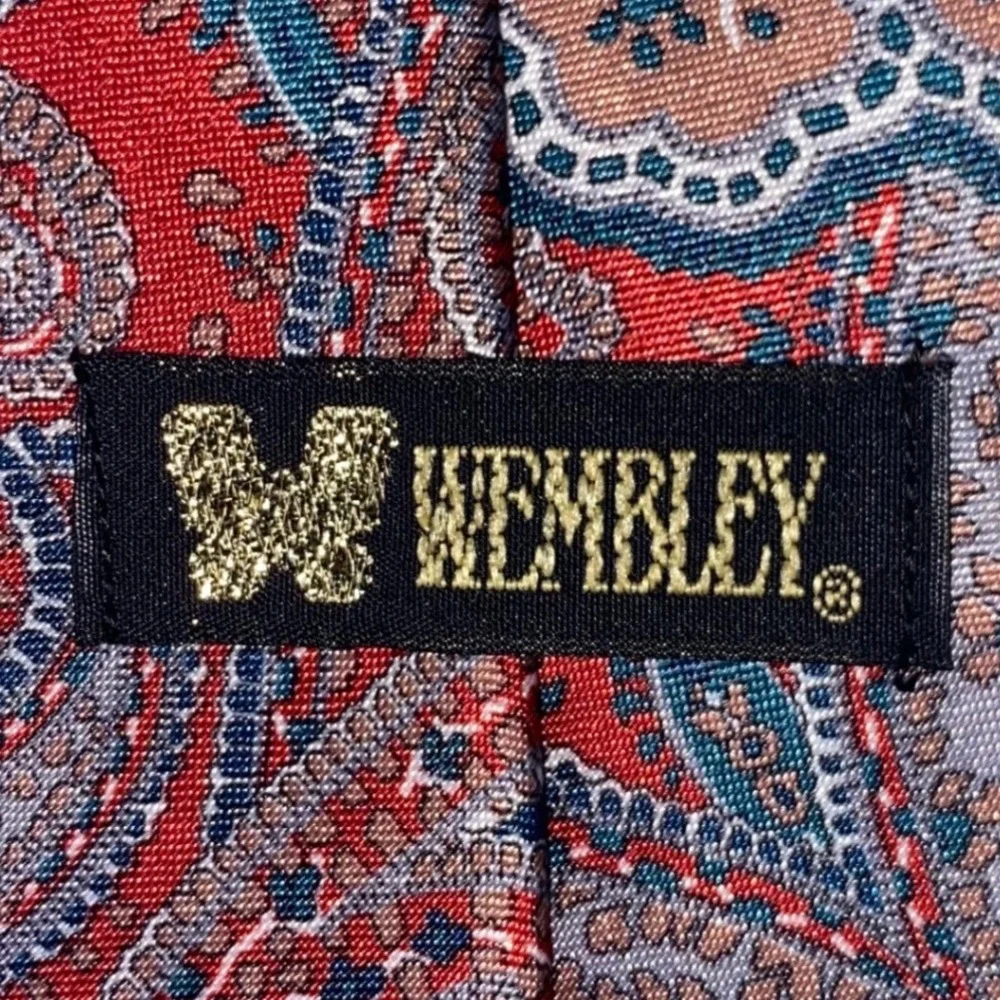Wembley Vintage Mens Paisley Tie‎ Red Blue Tan Made in USA WPL 4075 Classic Wide